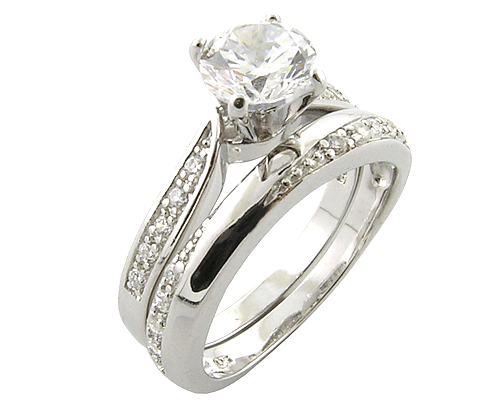 Solid Sterling Silver .925 Double Ring set with beautiful AAA+++ CZ.