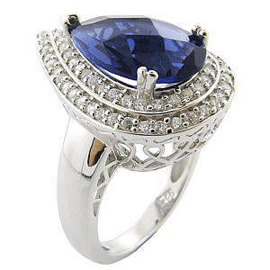 Stunning SOLID Sterling Silver Blue Sapphire & CZ Unique Designer Inspired