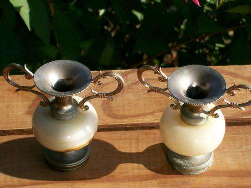 PAIR OF LOVELY MARBLE AND METAL CANDLE HOLDERS