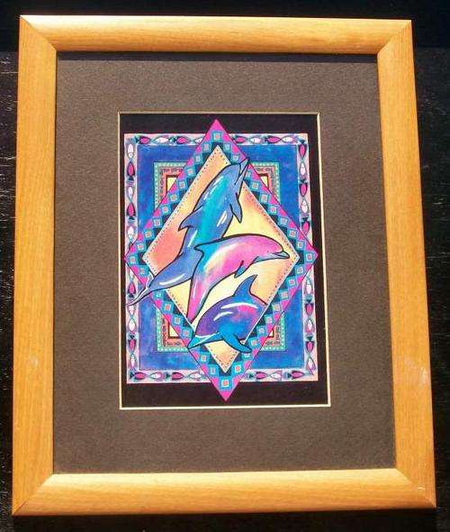 DOLPHIN PRINT FRAMED AND GLASS COVERED