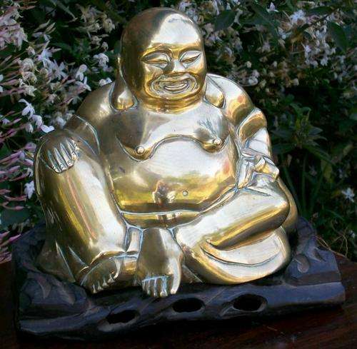BRASS SEATED LAUGHING BUDDHA FIGURE