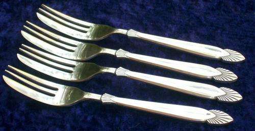 4 ART-DECO STYLE SILVER PLATED CAKE FORKS EPNS ANGORA SILVER PLATE