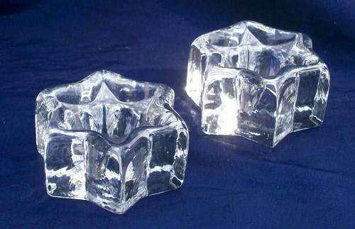 PAIR OF GLASS STAR- SHAPED CANDLE HOLDERS MADE IN POLAND