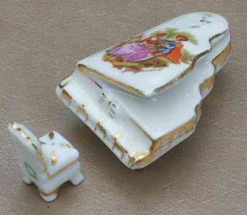 LIMOGES MINIATURE PIANO & CHAIR