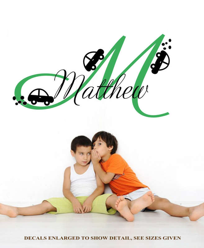 Free/Low Shipping - Personalised Boy's Monogram Letter with Cars X Large Wall Decal Sticker