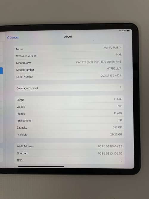 iPad Pro 12.9 Inch, 512Gb WiFi, 3rd Generation