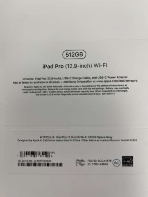 iPad Pro 12.9 Inch, 512Gb WiFi, 3rd Generation