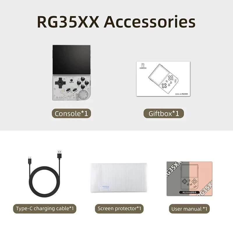 Anbernic RG35XX Retro Handheld Gaming Console 64GB - Clear White, Grey and Clear Purple