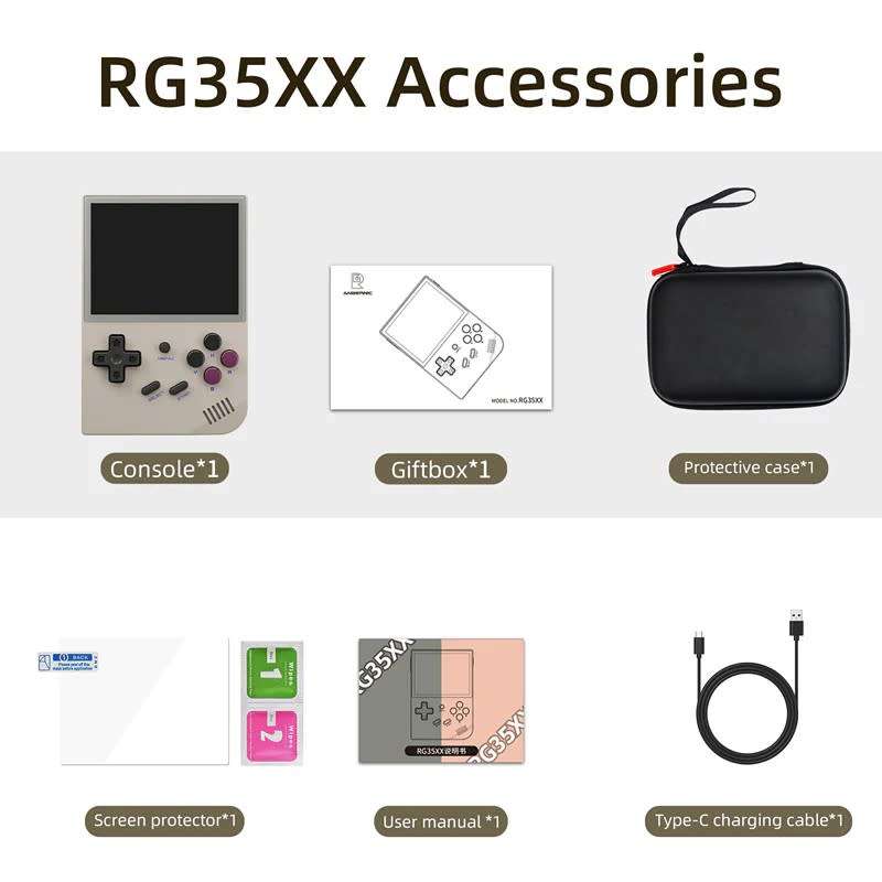 Anbernic RG35XX Retro Handheld Gaming Console 64GB - Clear White, Grey and Clear Purple