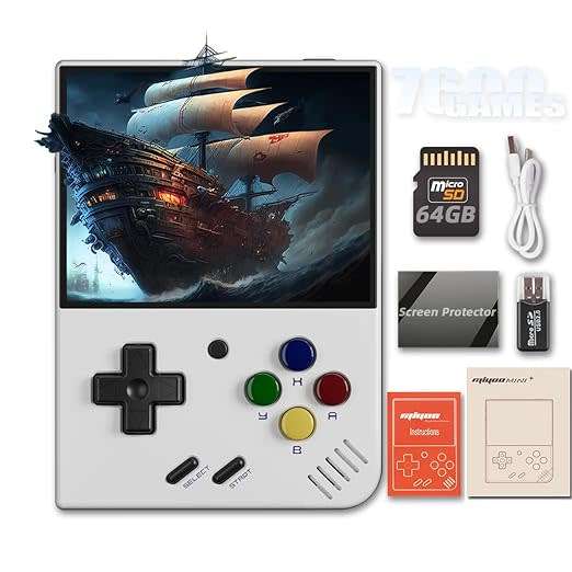 Miyoo Mini+ V3 Plus: 3.5-Inch Retro Handheld Game Console - White 64 Gb