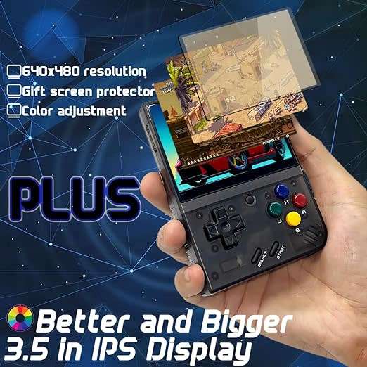 Miyoo Mini+ V3 Plus: 3.5-Inch Retro Handheld Game Console - Black Transparent 64 Gb