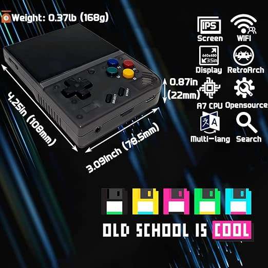 Miyoo Mini+ V3 Plus: 3.5-Inch Retro Handheld Game Console - Black Transparent 64 Gb