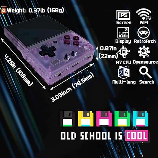 Miyoo Mini+ V3 Plus: 3.5-Inch Retro Handheld Game Console - Purple Transparent 64 Gb
