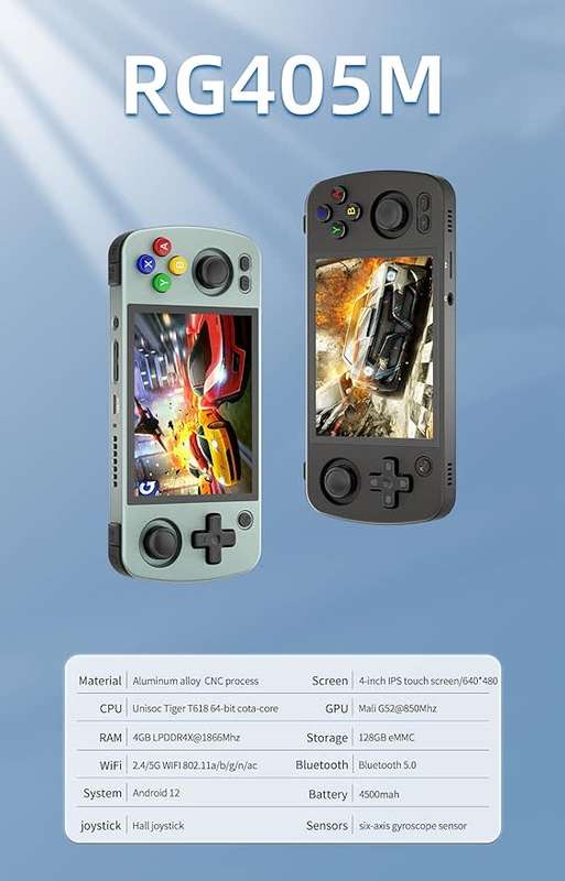 Anbernic RG405M Pocket Retro Handheld Game Console - Grey 128Gb Game Card