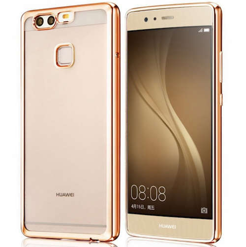 Gold Electroplated Transparent Clear Silicone TPU Cover Case for Huawei P9