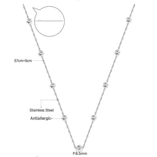 Silver Colour Stainless Steel with Cubic Zirconia Long Necklace 57cm + 5cm extender