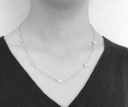 Silver Colour Stainless Steel with Cubic Zirconia Long Necklace 57cm + 5cm extender
