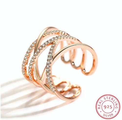 Gold Colour 925 Sterling Silver Multi-layer Chains Ring for Women - Adjustable