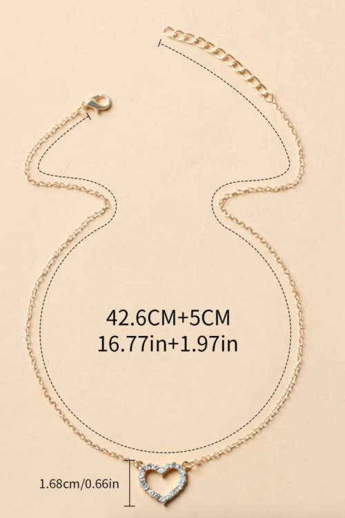 Yellow Gold Colour Rhinestone Heart Zinc Alloy Fashion Necklace with Jewellery Gift Box