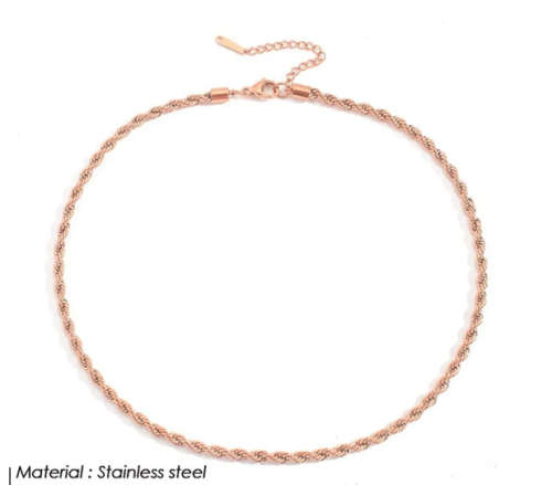 4mm Rose Gold Rope Chain Twist Stainless Steel Necklace
