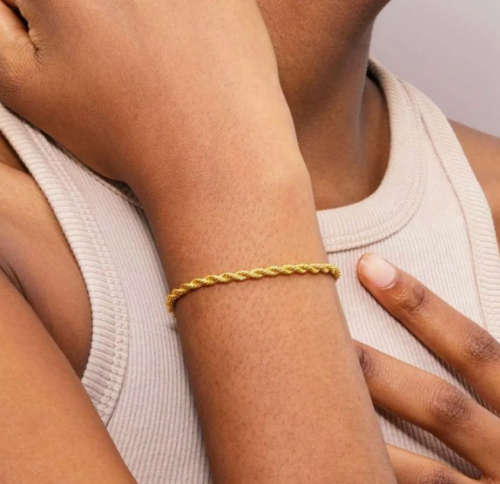 4mm Rope Chain Twist Stainless Steel Bracelet - Gold Colour