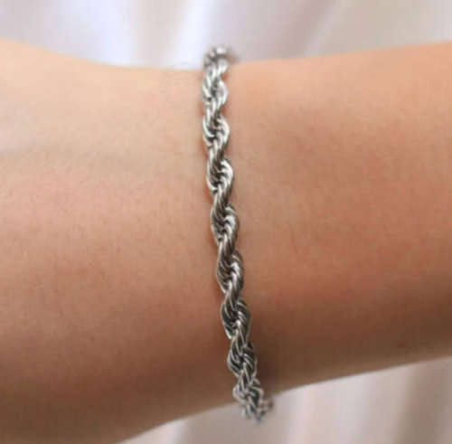 4mm Rope Chain Twist Stainless Steel Bracelet - Silver Colour