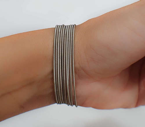 Silver Stretchies - Guitar String Coil Bracelets - Set of 10