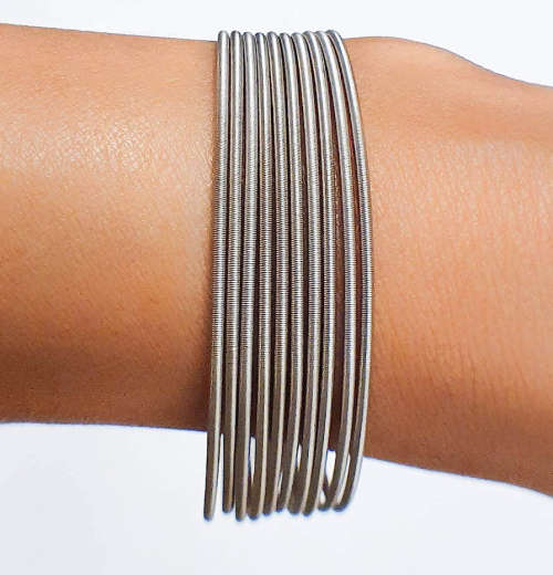 Silver Stretchies - Guitar String Coil Bracelets - Set of 10