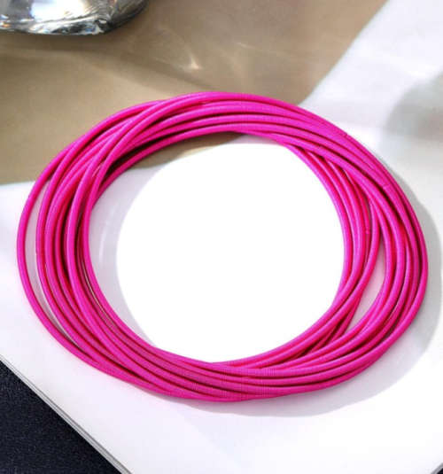 Hot Pink Stretchies - Guitar String Coil Bracelets - Set of 10