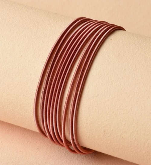 Copper Colour Stretchies - Guitar String Coil Bracelets - Set of 10