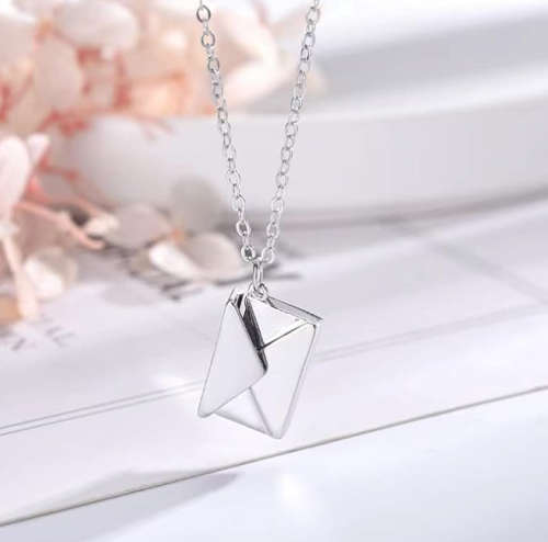 Silver Colour Openable Envelope Love Letter Stainless Steel Necklace with jewellery gift box