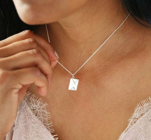 Silver Colour Openable Envelope Love Letter Stainless Steel Necklace with jewellery gift box