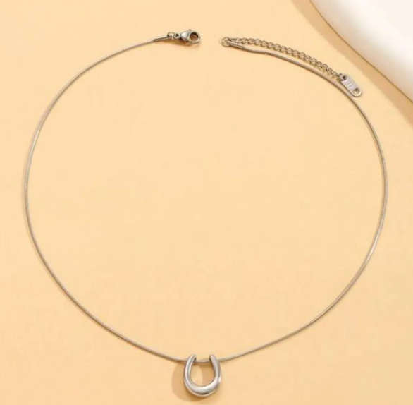 Silver Colour Stainless Steel U-Shaped Pendant Necklace - Non Tarnish