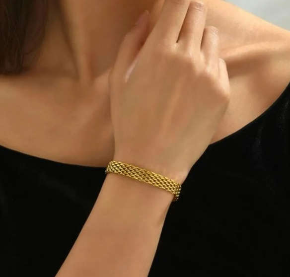 Magnificent Gold Stainless Mesh Lattice Bracelet - Comes in high quality velvet jewellery gift box