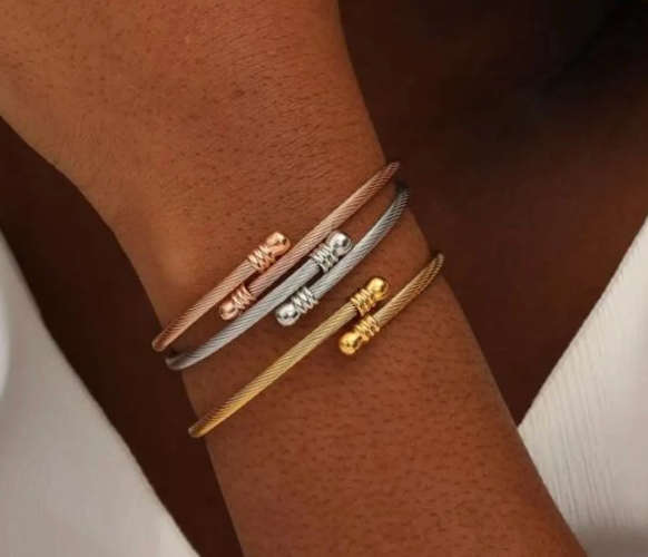 Set of 3 Stainless Steel Twist Cuff Bangles - 6cm Diameter in High Quality Velvet Jewellery Box