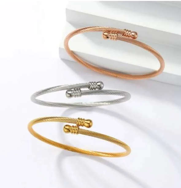 Set of 3 Stainless Steel Twist Cuff Bangles - 6cm Diameter in High Quality Velvet Jewellery Box