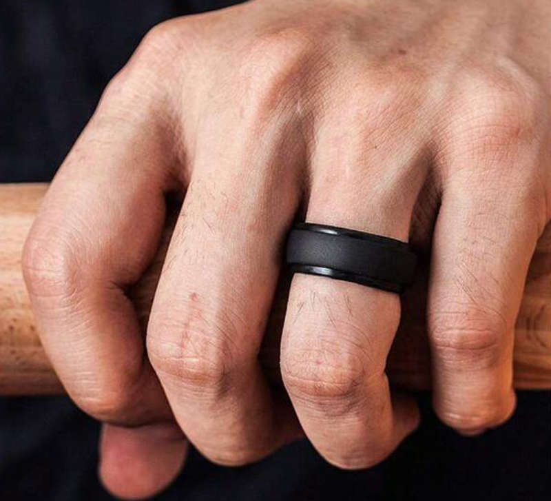 Black Men`s Silicone Sports Ring / Band - Small (1.8cm inner diameter)