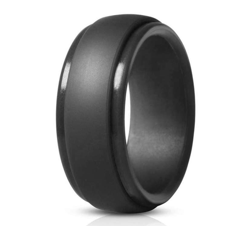 Black Men`s Silicone Sports Ring / Band - Small (1.8cm inner diameter)