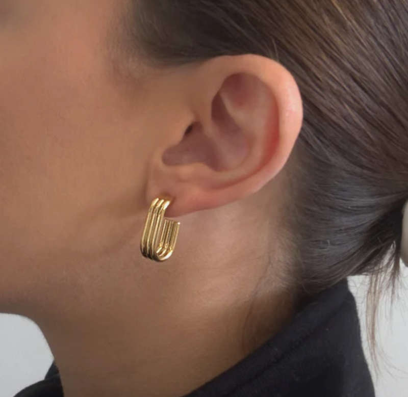 Tri Geometric Gold Colour Stainless Steel Earrings in jewellery gift box