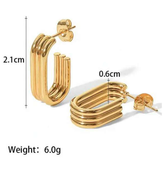 Tri Geometric Gold Colour Stainless Steel Earrings in jewellery gift box