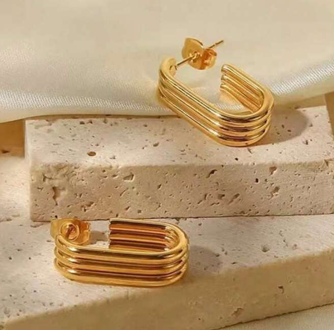 Tri Geometric Gold Colour Stainless Steel Earrings in jewellery gift box