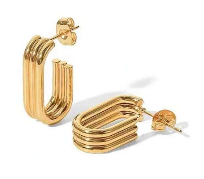 Tri Geometric Gold Colour Stainless Steel Earrings in jewellery gift box