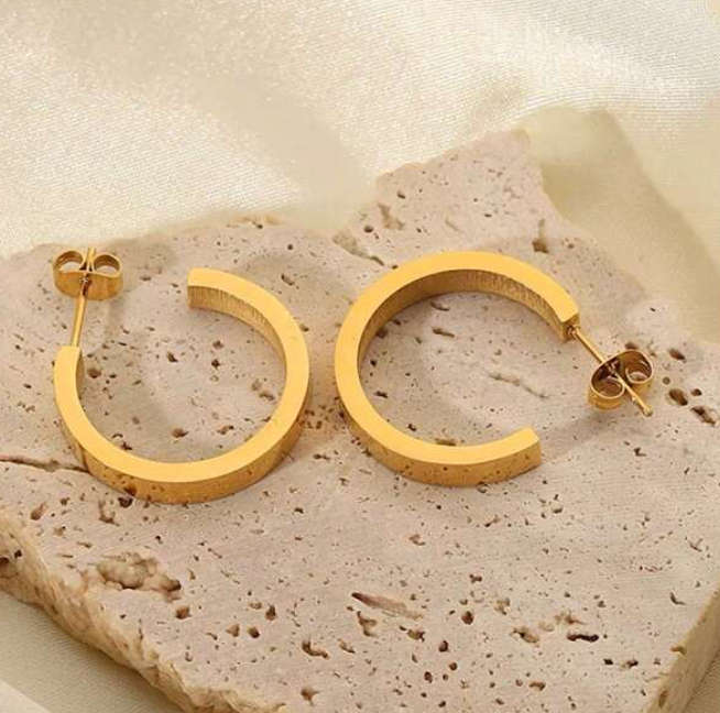 Gold Colour Open Round Geometric Stainless Steel 18k Plated Earrings in Velvet Jewellery Box