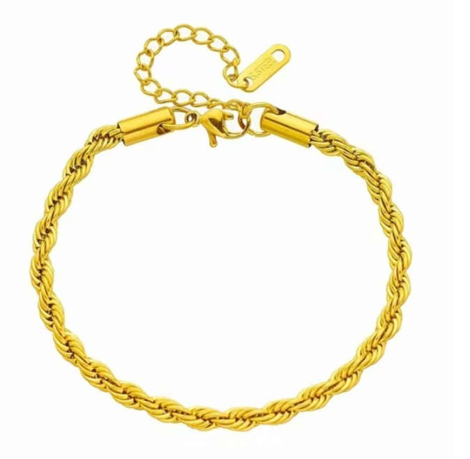Gold Stainless Steel Rope Necklace and Bracelet Set in High Quality Velvet Jewellery Box