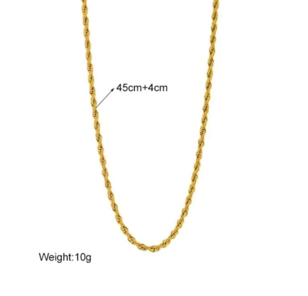 Gold Stainless Steel Rope Necklace and Bracelet Set in High Quality Velvet Jewellery Box