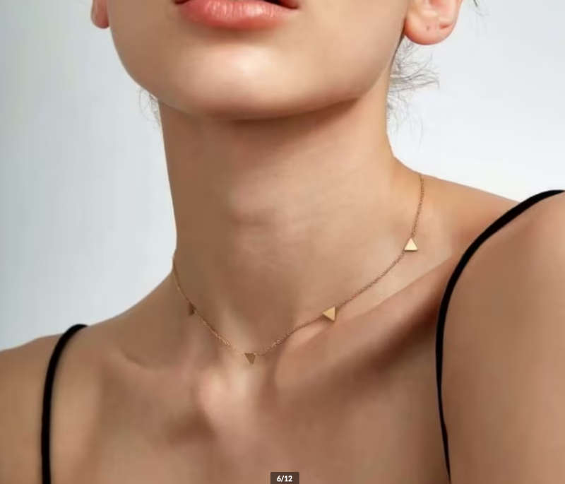 Rose Gold Colour Stainless Steel Geometric Triangle Choker Necklace in High Quality Velvet Box