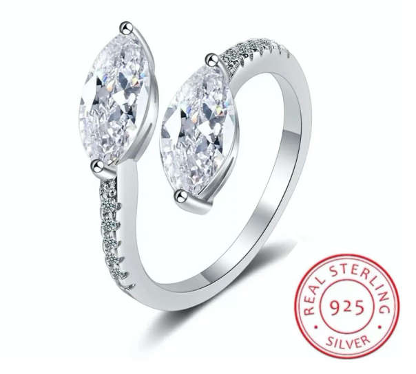 Gorgeous 925 Sterling Silver Adjustable Ring with AAA Grade Cubic Zirconia Stones in Velvet Ring Box
