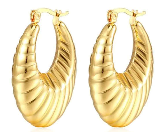 Gold Colour Stainless Steel Croissant Style Earrings in Jewellery Gift Box