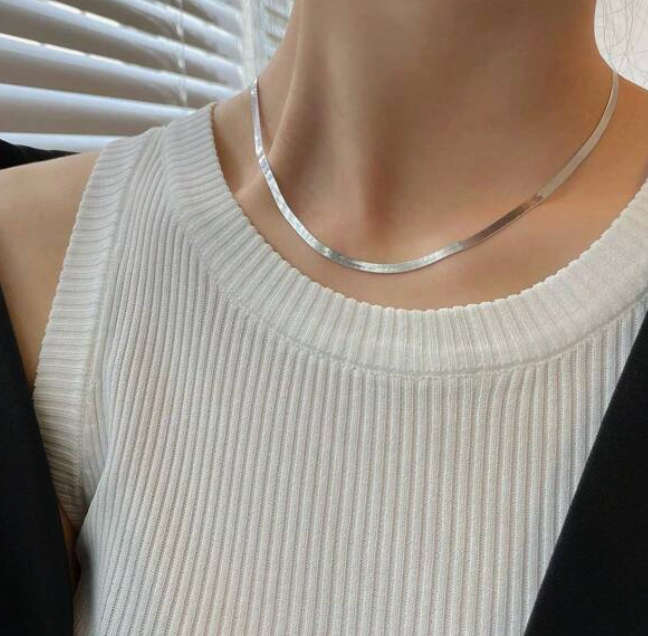 18k Plated Silver Stainless Steel Herringbone Necklace