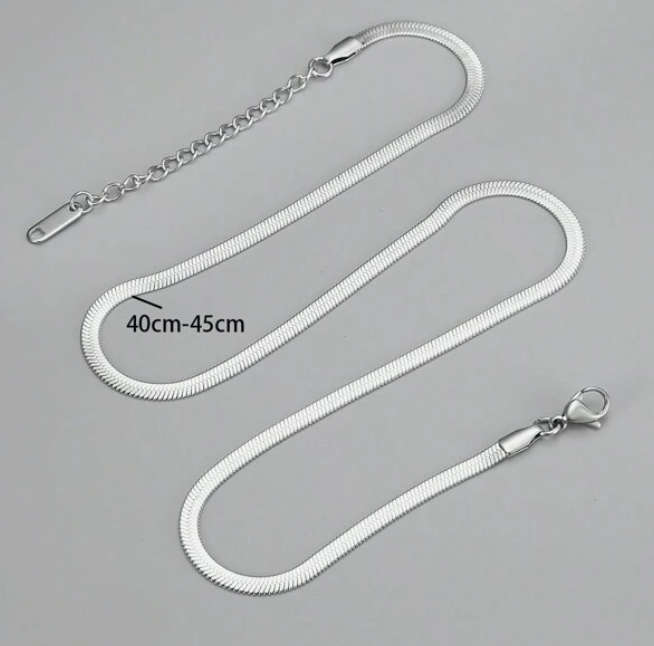 18k Plated Silver Stainless Steel Herringbone Necklace